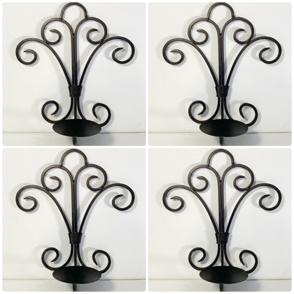 Set of 4 Wrought Iron Wall Sconces Candle Holder Plant Holder